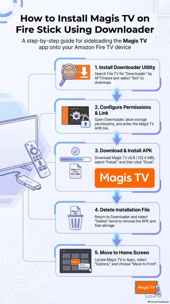 Magis TV for Fire TV Stick download setup step by step guide inforgraph
