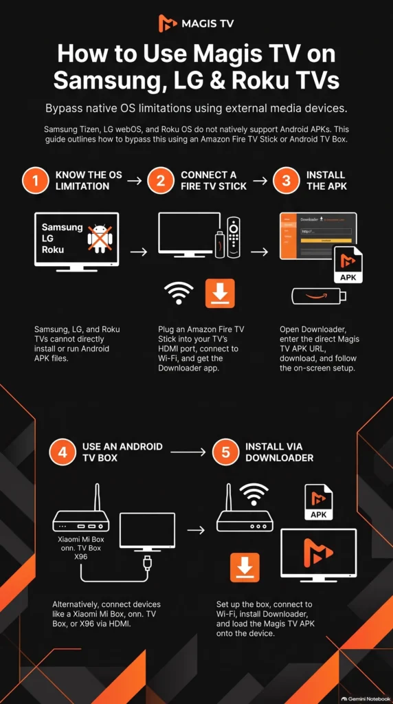 Solution for Samsung, LG, and Roku TVs infograph