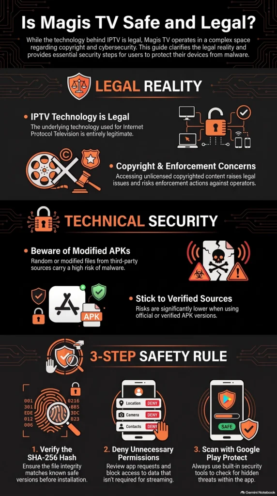 Is Magis TV Safe and Legal? Technical and Legal Analysis detailed infograph